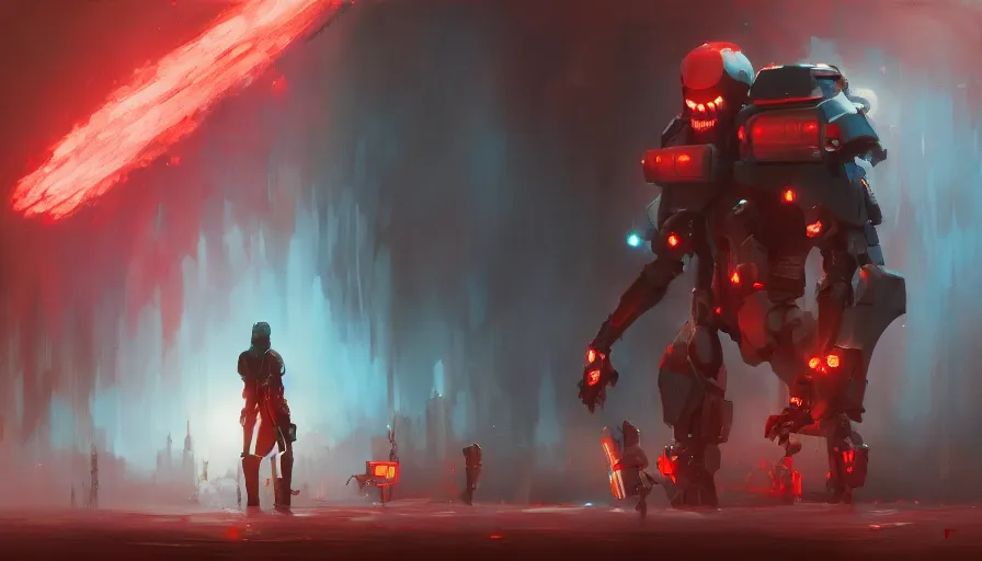 Image similar to concept art of love, death + robots series of netflix, cinematic shot, oil painting by jama jurabaev, brush hard, artstation, for aaa game, high quality, brush stroke