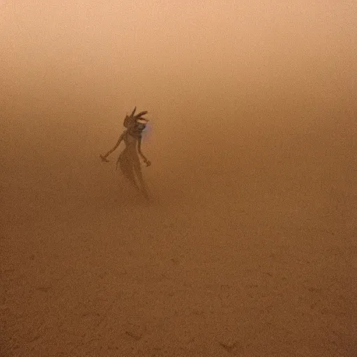 Image similar to genie demon in a sandstorm, grainy nature photograph