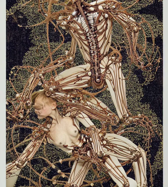 Image similar to still frame from Prometheus, biomechanical gaia sowing in blossoming mycelium gardens by Neri Oxman and alexander mcqueen, metal couture haute couture editorial by giger by utagawa kuniyoshi