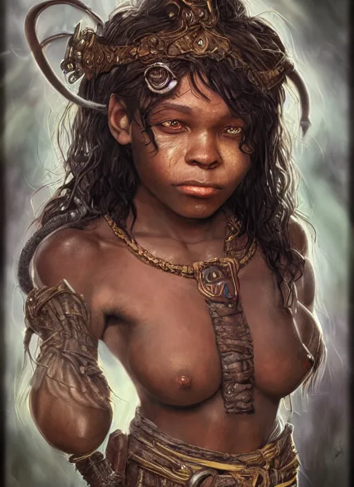 Prompt: halfling mage with dark skin and a rat-like face ,beautiful detailed eyes, dirty, fantasy, intricate, rough, highly detailed, digital painting, 4k, HDR, concept art, detailed book, smooth, sharp focus, upper body shot, illustration, art by Artgerm, H R Giger and Alphonse Mucha