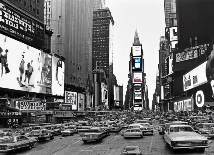 Image similar to Photo of Times Square from 1970, high quality, 8K HD, highly detailed, gritty