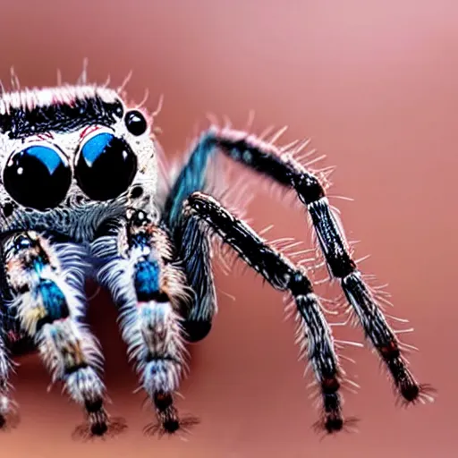 Prompt: a cute jumping spider, by natgeo, iridescent