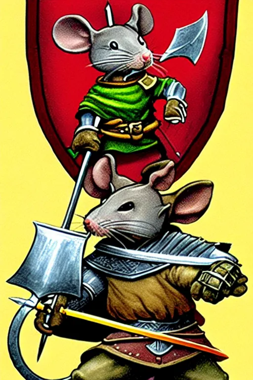 Image similar to a heroic mouse knight with sword and shield, redwall, brian jacques, detailed, epic