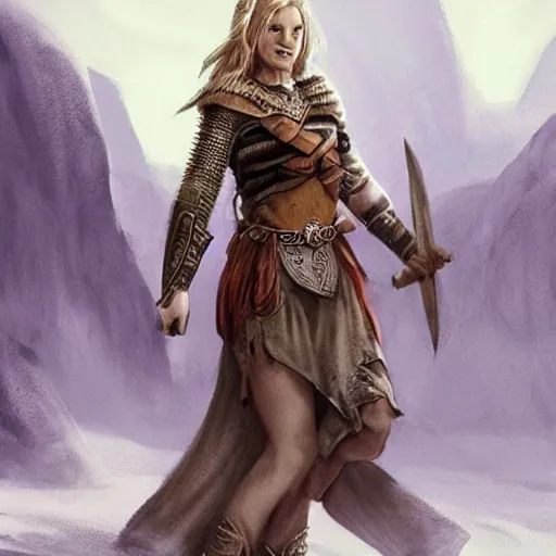 Image similar to viking woman, blonde, tall, paladin, d & d, concept art, science fiction, fantasy