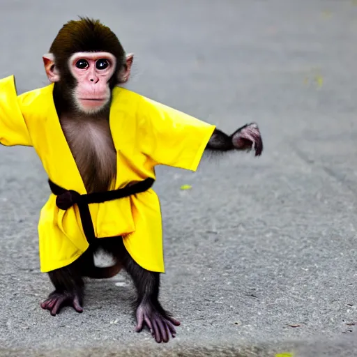 Image similar to a monkey wearing a yellow kimono, 8 k