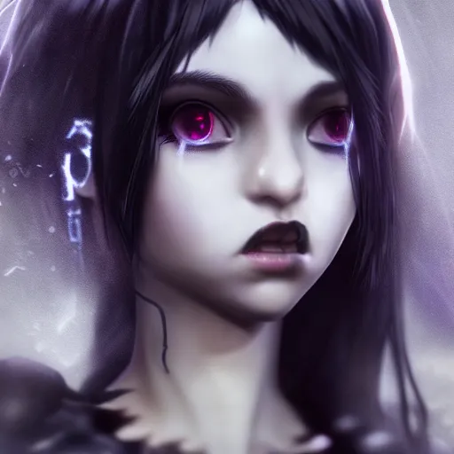 Prompt: photorealistic full shot portrait of angry darkness anime girl, electric aura, beautifull eyes!!!!!!!!! inspired by tim burton, detailed, unreal engine 4 k, volumetric light, fog