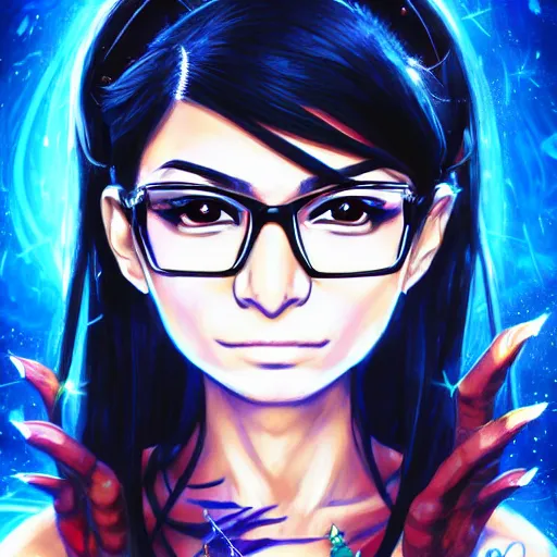 Prompt: anime portrait of Mia Khalifa as a shaman yedi using dark force to eliminate trump as an anime antagonist by Stanley Artgerm Lau, WLOP, Rossdraws, James Jean, Andrei Riabovitchev, Marc Simonetti, and Sakimichan, trending on artstation