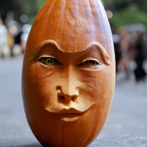 Image similar to a [ gourd ] carved shaped to look like ( amber heard face ) hybrid intercross