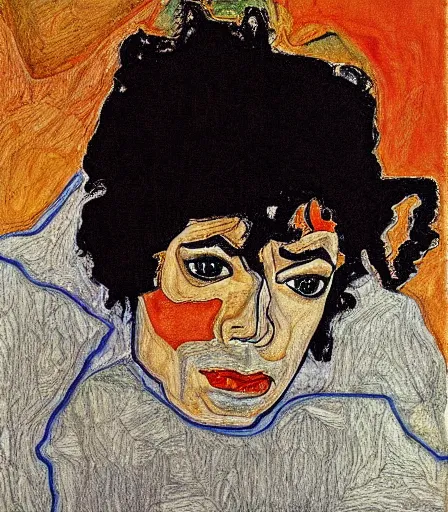 Image similar to portrait of michael jackson by egon schiele, intense desire, high quality, high detail