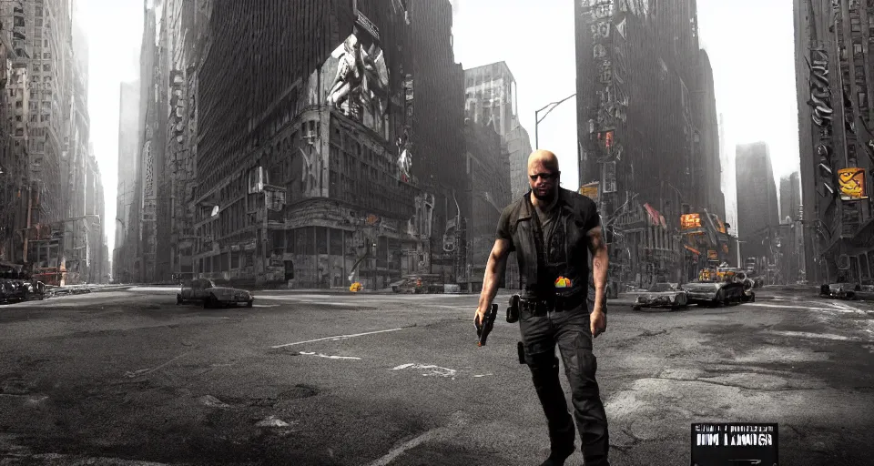 Image similar to the german shepherd of i am legend in new york, comic style of max payne, octane render, unreal engine, sundown, empty streets