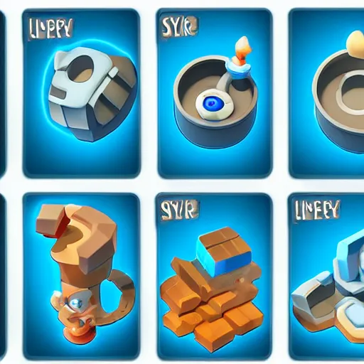 Image similar to cubby 3 d icons for mobile game, stylized, blue scheme,