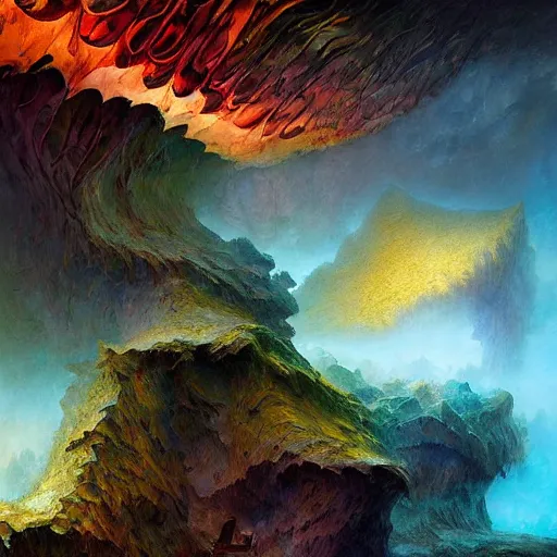 Image similar to landscape cavern mountains ornate sharp focus weird digital art nature photography by frank gehry, beksinski, peter mohrbacher, arthur adams, leonid afremov, victo ngai, android jones, antoni gaudi