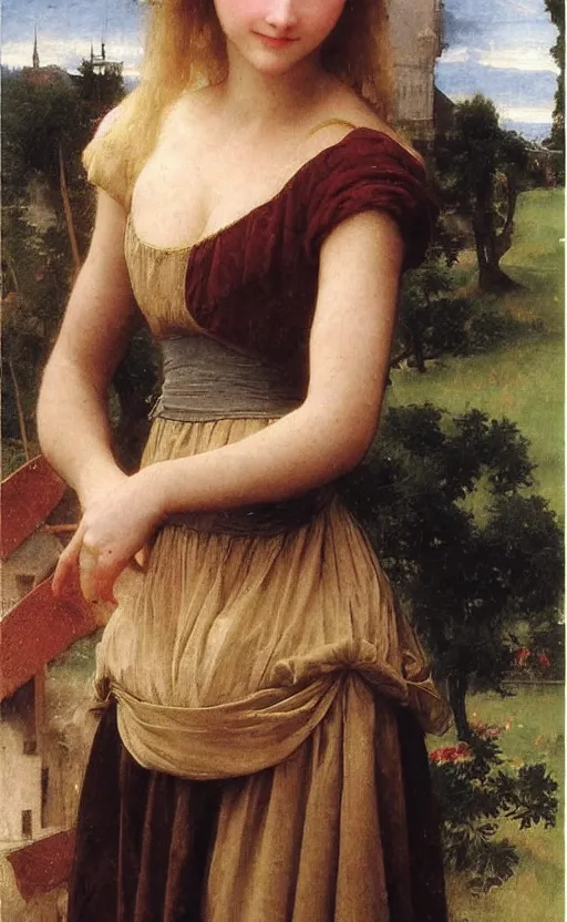 Image similar to annasophia robb bowl haircut medieval armour, bouguereau