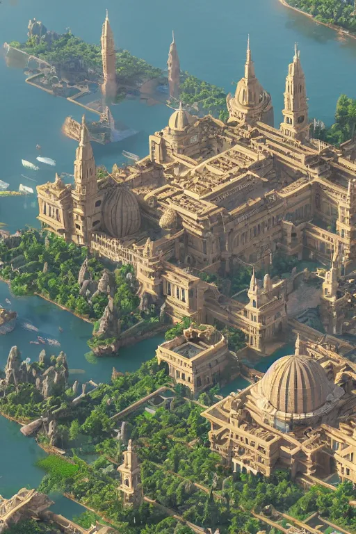 Prompt: beautiful voxel city of naboo royal palace architecture with arboretum, megascan concrete texture building, cinematic composition, jaime jasso, craig mullins, wide angle, in the style of hayao miyazaki + brian froud + kim jung gi, studio ghibli, beautiful high detail enhanced 8 k render