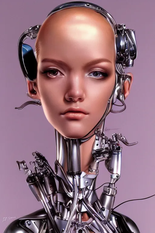 Image similar to a portrait of a gynoid with mechanical part by Hajime Sorayama, highly detailed, trending on artstation