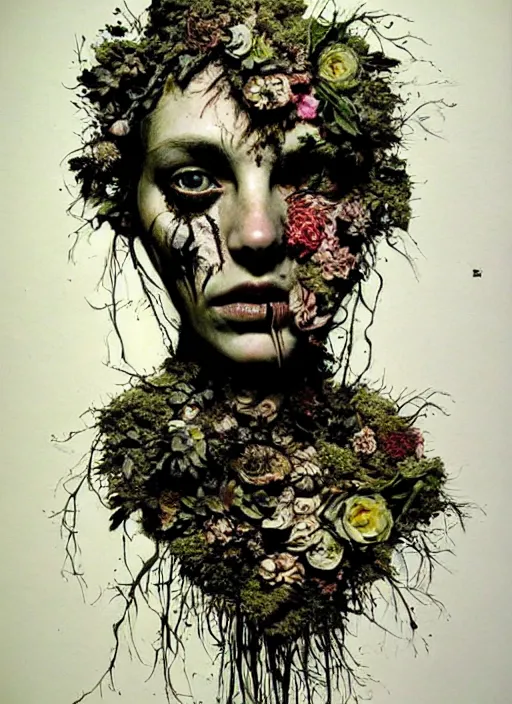 Image similar to beautiful and detailed rotten woman made of plants and many different types of flowers, muscles, intricate, organs, ornate, surreal, john constable, guy denning, dan hillier