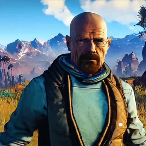 Prompt: walter white in horizon zero dawn world