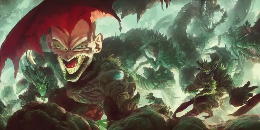 Prompt: a still of piccolo dragon ball ( 1 9 9 5 ), cory loftis, fenghua zhong, ryohei hase, ismail inceoglu and ruan jia