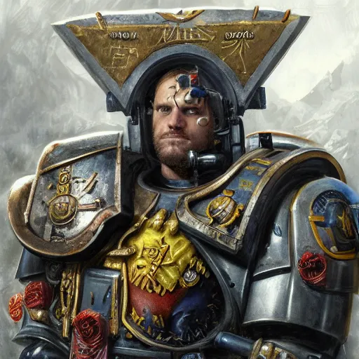 Image similar to Felix Kjellberg, PewDiePie as a space marine Primarch, warhammer 40k, closeup character portrait art by Donato Giancola, Craig Mullins, digital art, trending on artstation