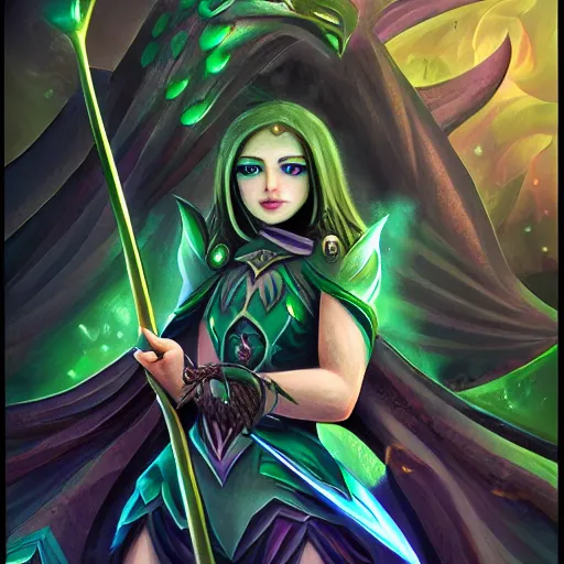 Image similar to illustration of a dark magician wielding an oversized magical staff with green eyes, intricate, elegant, highly detailed, centered, digital painting, artstation, concept art, smooth, sharp focus