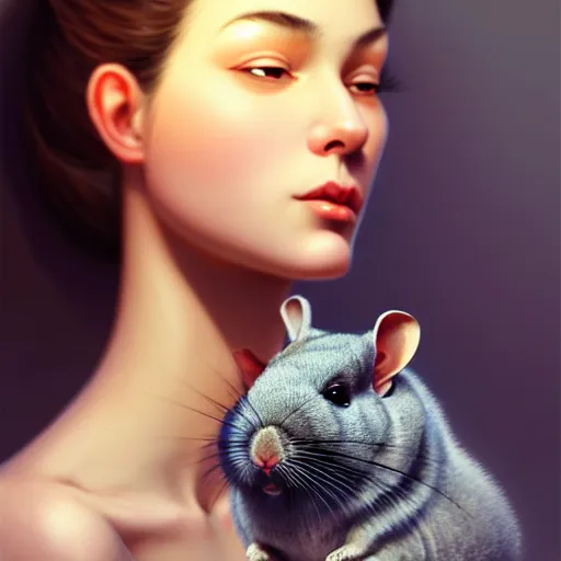 Image similar to a ( lawyer ) girl covered in chinchilla, beautiful and aesthetic, close up, discordant, dramatic pose, intricate, highly detailed, detailed face, smooth, sharp focus, specular light, occlusion shadow, rim light, artgerm, artstation, art by greg rutkowski and ilya kuvshinov, fantasy painting