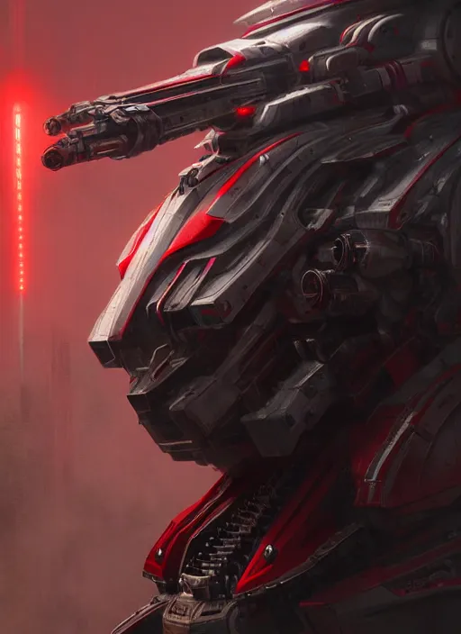 Image similar to a portrait of epic mechanical futuristic war machine with red and white accent and label written indonesia. highly detailed, digital painting, concept art, smooth, sharp focus, illustration, art by greg rutkowski