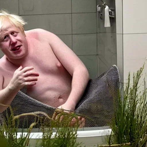 Image similar to boris johnson baving in a bathtub full of beans