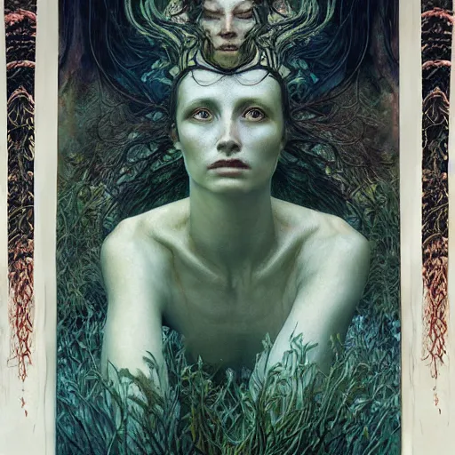 Image similar to forest spirit queen of jupiter by zdzisław beksinski, iris van herpen, raymond swanland, craig mullins and alphonse mucha. highly detailed, hyper - real, beautiful