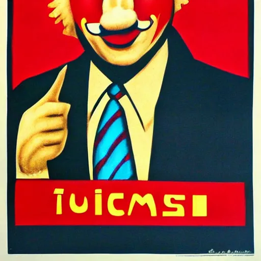 Image similar to communist clown portrait, soviet propaganda style, poster, putin