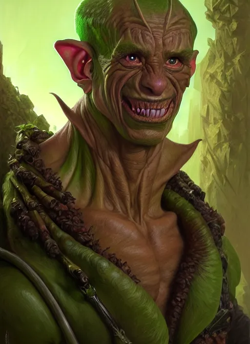 Image similar to portrait of tony bologna as a goblin, d & d, muscular! green, fantasy, intricate, elegant, highly detailed, digital painting, artstation, concept art, smooth, sharp focus, illustration, art by artgerm and greg rutkowski and alphonse mucha