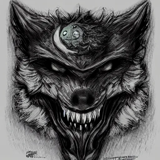 Image similar to a tennis ball monster, wolf, werewolf, star wolf, digital art, fantasy, magic, chalk, trending on artstation, ultra detailed, professional illustration by basil gogos