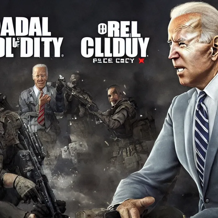 Prompt: Joe Biden in Call of Duty, cover art of call of duty