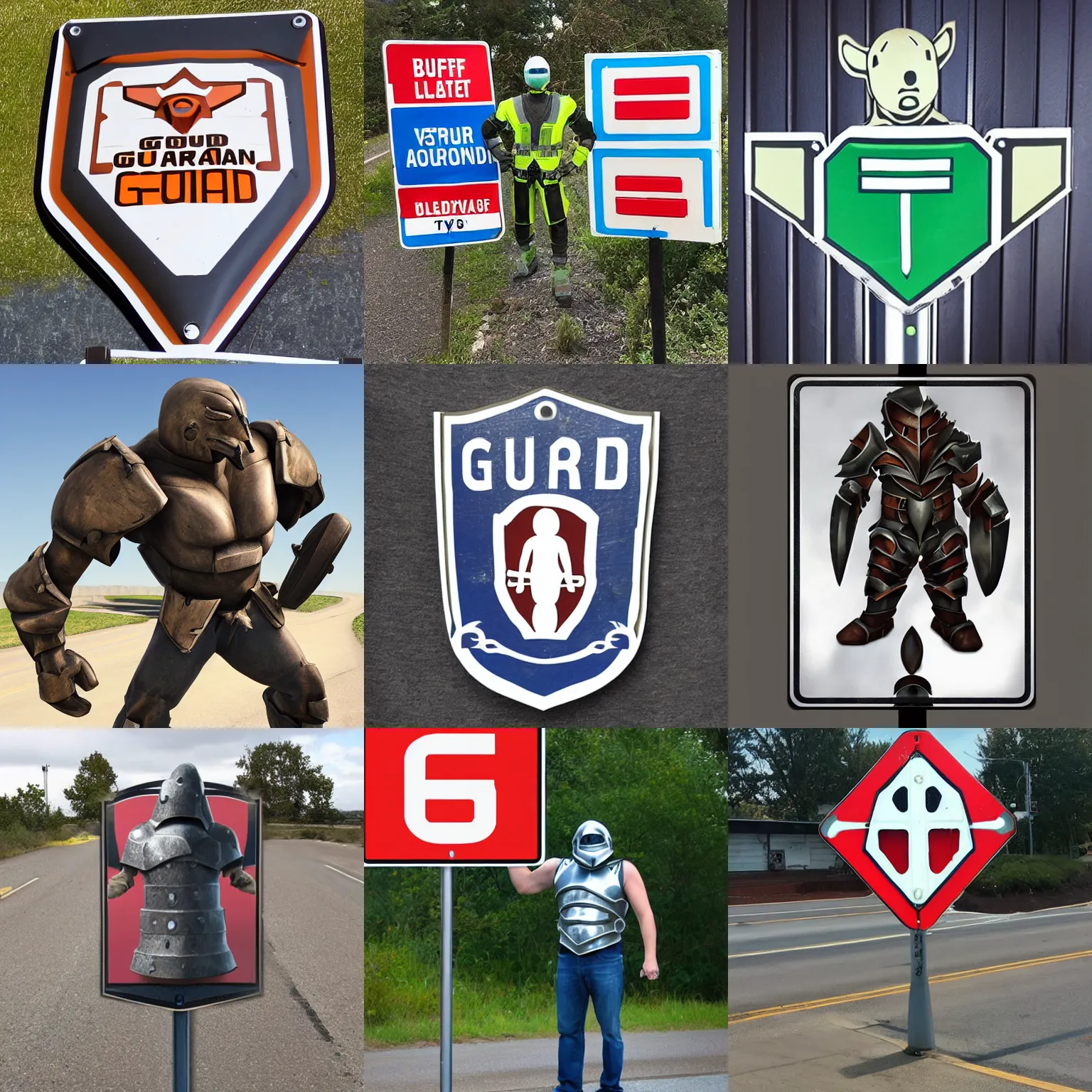 Prompt: buff road sign armor guardian