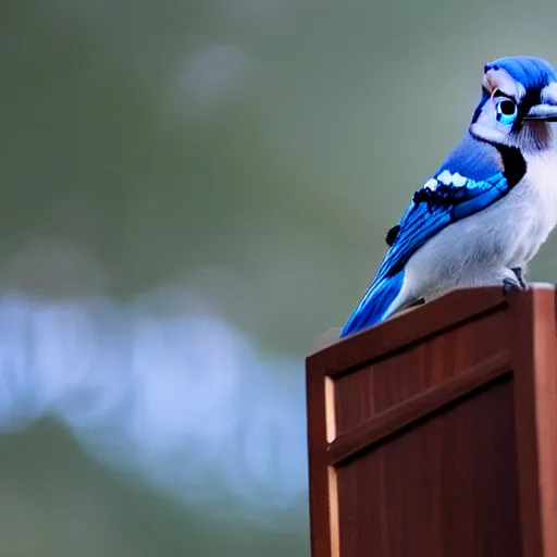 Prompt: bluejay giving a speech