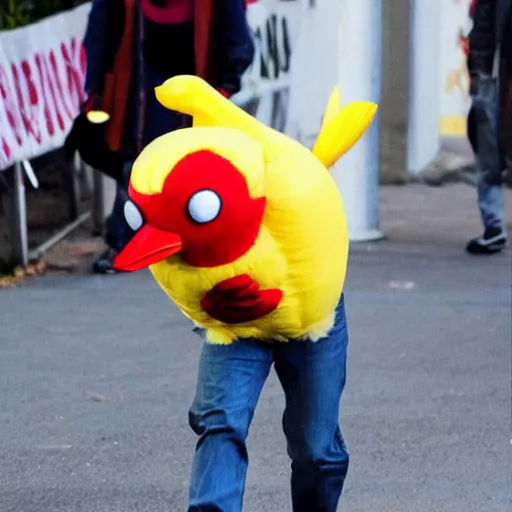 Image similar to chris evans wearing a funky chicken costume