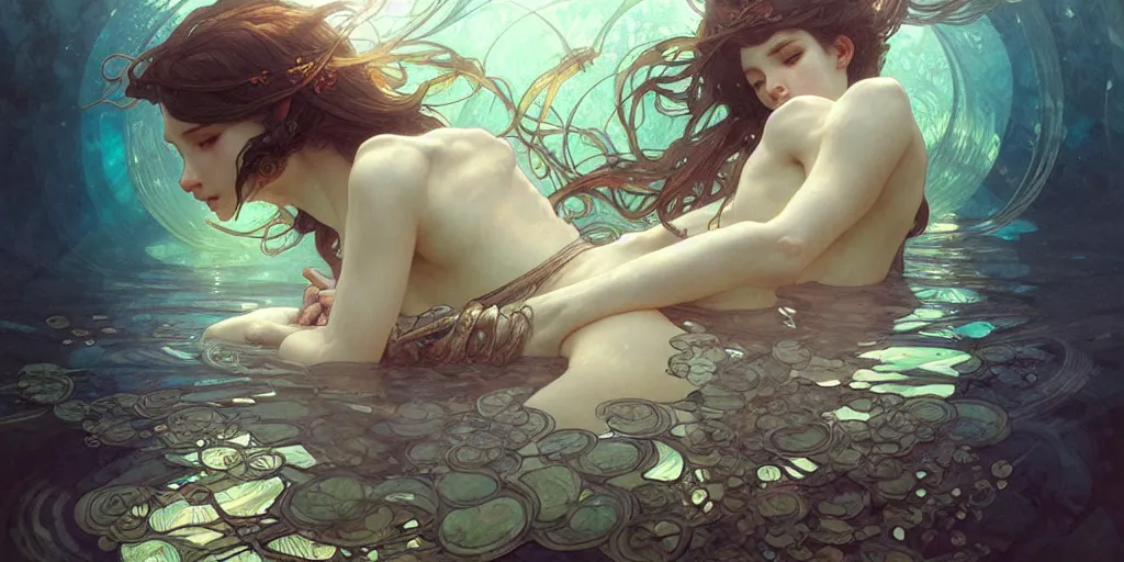 Image similar to a beautiful illustration of underwater life, intricate, sharp focus, illustration, highly detailed, digital painting, concept art, matte, art by wlop and artgerm and greg rutkowski and alphonse mucha, masterpiece