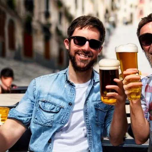 Image similar to 2 people drinking beers in lisbon