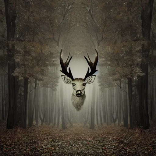 Image similar to a forest inside a negative space in the shape of a deer