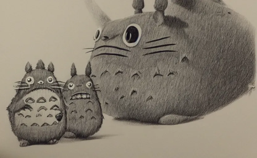 Prompt: a striking portrait of totoro, hyperrealistic drawing by philip weber