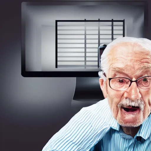 Prompt: old man trapped in a computer screen, screenshot