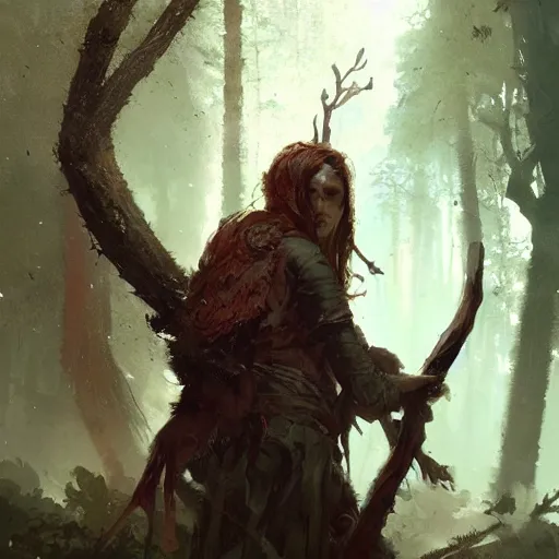 Prompt: Forest Druid, axe in hand, in the forest, dungeons and dragons, by Greg Rutkowski, digital art, trending on artstation