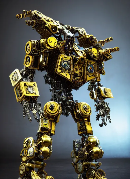 Image similar to a intricate ornate boxing humanoid mecha, punk, by war robots, real steel ( 2 0 1 1 ), westworld and pacific rim movie and ps 5 game machine warrior 5, cryengine, frostbite 3 engine, blue and yellow scheme, sharp focus, 8 k, high definition, insanely detailed, soft lighting, smooth face