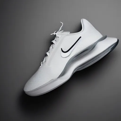 Image similar to a futuristic white nike shoe inspired by spaceship interiors with technical mech details and translucent materials, hyper realistic soft light commercial photography