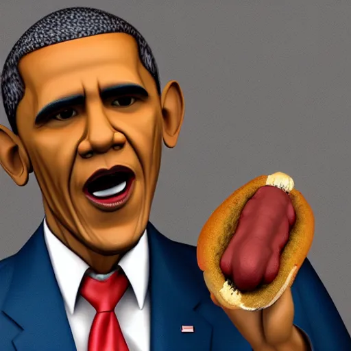 Prompt: 3 d render of obama yelling at a hotdog