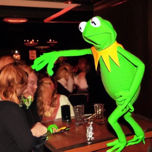 Prompt: kermit the frog at the club