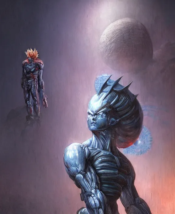 Prompt: sci - fi goku from dragon ball by hr giger and beksinski and stephan martiniere, trending on artstation, 4 k resolution, detailed, high quality, hq artwork