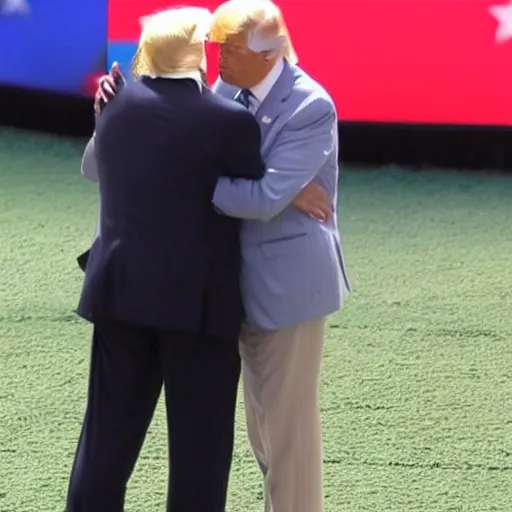 Prompt: Donald Trump hugging Joe Biden