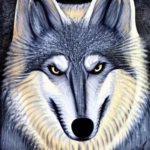 Image similar to retarded wolf portrait, expressionism