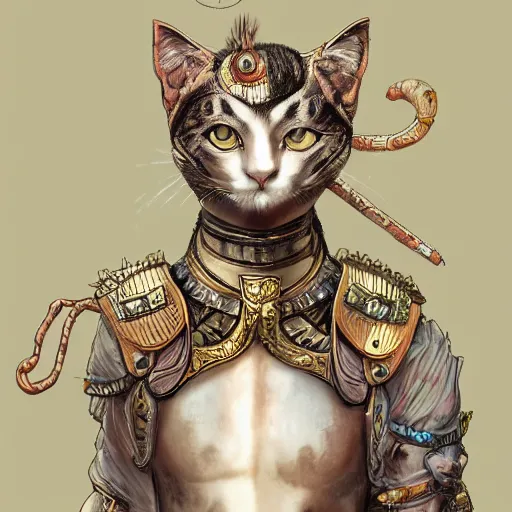 Prompt: illustration of the roman emperor augustus neko man half cat, character design, art station, epic, elegant, masterpiece of yoshitaka amano
