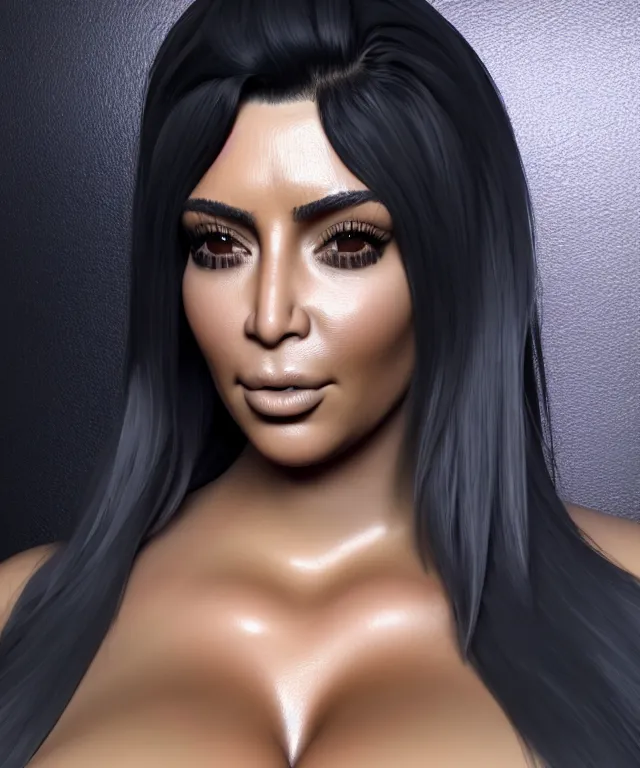 Image similar to obese kim kardashian, subsurface scattering, cyberpunk, dogpunk, unreal engine, octane render, artstation, highly detailed, 4 k post - processing, 8 k resolution, insanely detailed and intricate, hypermaximalist, shiny surfaces, smooth gradients, elegant, hd quality, no bokeh